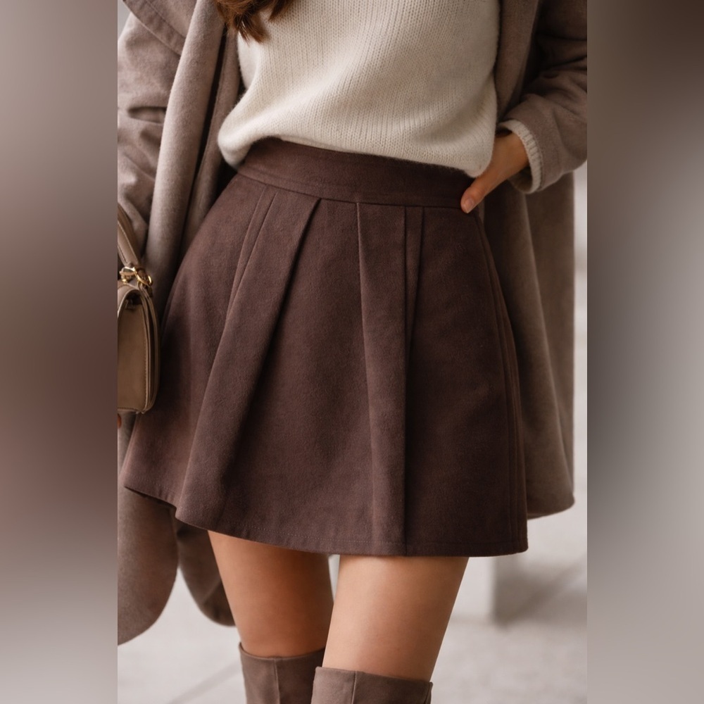 Gunex for Brunello Cucinelli Womens Skirt US Sz 6 Brown Wool Pleated Italy Made